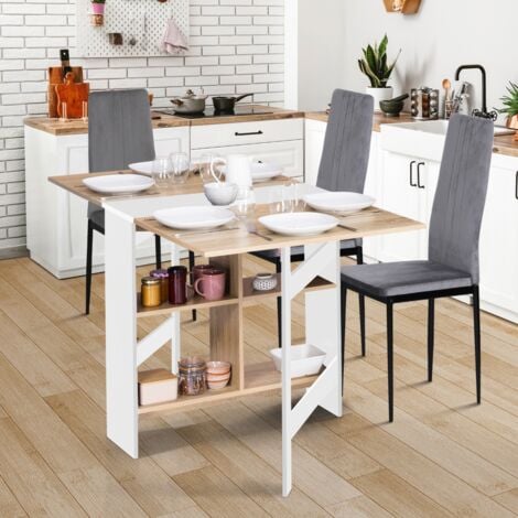 Consolle pieghevole EDI per 2-6 persone con contenitore in legno bianco e piano in faggio 150 x 80 cm