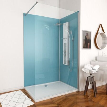 Kit Pannelli Murali in Alluminio Blu 120+90 - Profili Cromati + Piatto Doccia in Acrilico 120x90