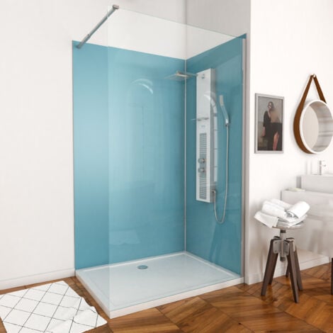 Kit Pannelli Murali in Alluminio Blu 120+90 - Profili Cromati + Piatto Doccia in Acrilico 120x90