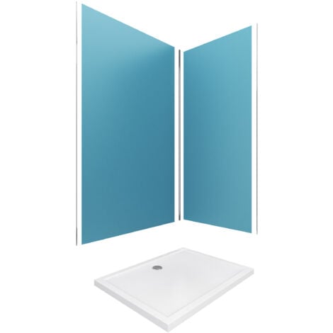Kit Pannelli Murali in Alluminio Blu 120+90 - Profili Cromati + Piatto Doccia in Acrilico 120x90