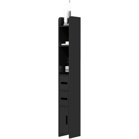 kleankin Mobile Bagno con Mensole e Armadietti Legno Nero 15x17x120cm