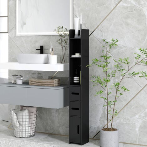 kleankin Mobile Bagno con Mensole e Armadietti Legno Nero 15x17x120cm