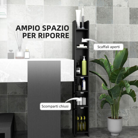 kleankin Mobile Bagno con Mensole e Armadietti Legno Nero 15x17x120cm