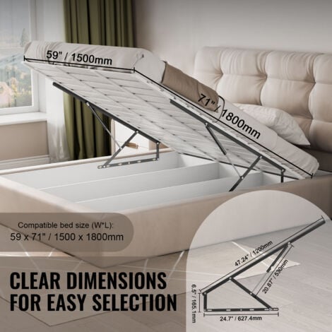 Mophorn Sollevatore per letto, dimensioni letto 59x71 in, capacità 154 libbre, kit letto a muro fai da te, supporto leva pneumatico, resistente, letto a muro pieghevole per camera da letto