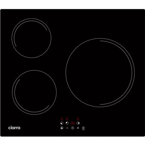 CIARRA Piano Cottura Induzione 3 Fuochi 5600W 9 Livelli di Potenza 99 Min Auto-Stop Sicurezza Bambini CD3BIH-E