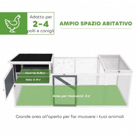 PawHut Pollaio con Casetta per Galline, Nido per Cova e Area Esterna Grigio