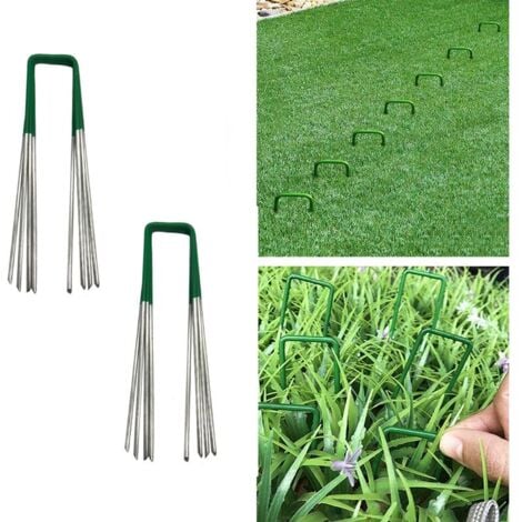 Inserto per erba Erba artificiale per esterni Prato universale da giardino Pali a forma di U Forte fissaggio a busto Acciaio zincato Mezzo verde con estremità smussata 3,5  15 cm 30 pezzi