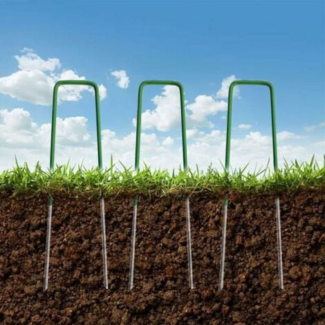 Inserto per erba Erba artificiale per esterni Prato universale da giardino Pali a forma di U Forte fissaggio a busto Acciaio zincato Mezzo verde con estremità smussata 3,5  15 cm 30 pezzi