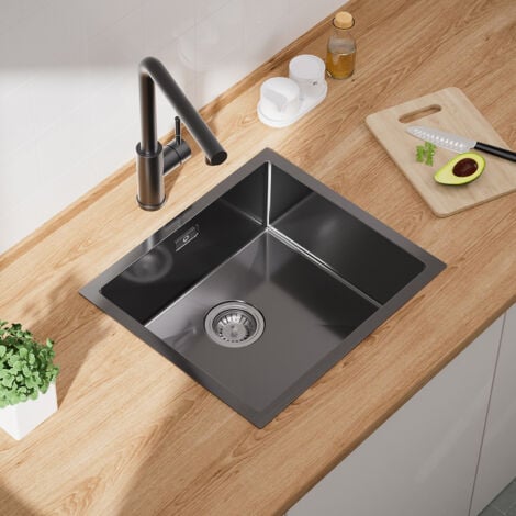 Cecipa Lavelli da cucina Lavelli da cucina in acciaio inossidabile a vasca singola, lavelli sottotop, 50  44 cm, Nero antracite
