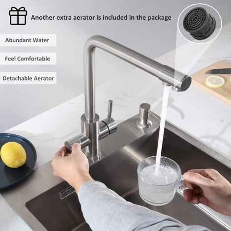 Cecipa Rubinetto da Cucina Depuratore d'acqua per Acqua Calda/Fredda e Filtrata - 3 in 1 Miscelatore da Cucina con 2 Leve di Comando Separate - Miscelatore per Lavello Per Sistema ad Osmosi