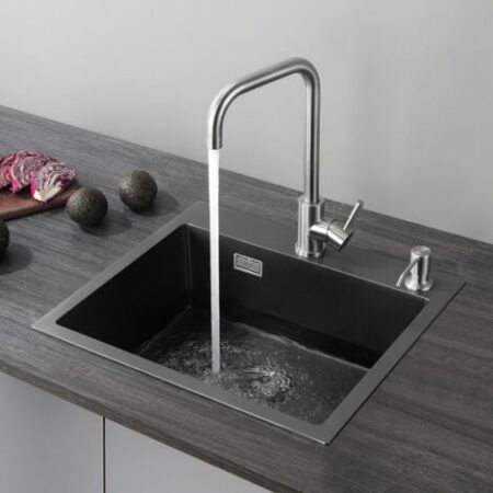 CECIPA Nero PVD Nano Lavello da Cucina 1 Vasca, Lavandino Cucina, Lavello Quadrato Cucina in Acciaio Inox, 50 x 45 x 18.5 cm