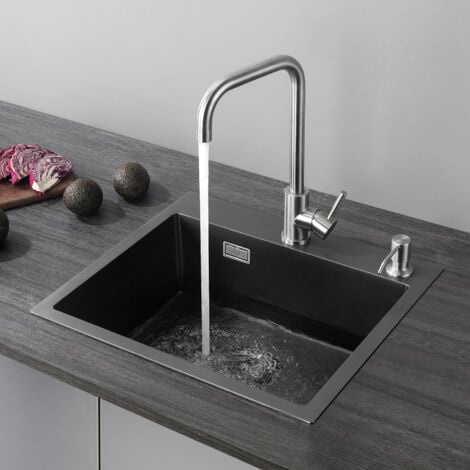 CECIPA Nero PVD Nano Lavello da Cucina 1 Vasca, Lavandino Cucina, Lavello Quadrato Cucina in Acciaio Inox, 50 x 45 x 18.5 cm