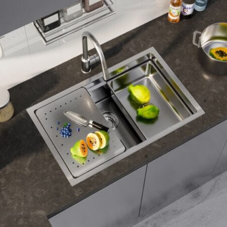 CECIPA Lavello da Cucina a Una Vasca 70x44x21CM Lavello da Cucina Lavello da Incasso in Acciaio Inox Spazzolato Lavello da Cucina con Gocciolatoio + Vasca