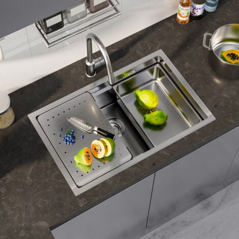 CECIPA Lavello da Cucina a Una Vasca 70x44x21CM Lavello da Cucina Lavello da Incasso in Acciaio Inox Spazzolato Lavello da Cucina con Gocciolatoio + Vasca