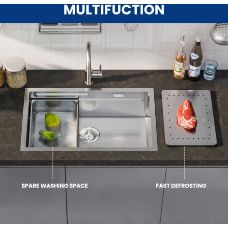 CECIPA Lavello da Cucina a Una Vasca 70x44x21CM Lavello da Cucina Lavello da Incasso in Acciaio Inox Spazzolato Lavello da Cucina con Gocciolatoio + Vasca