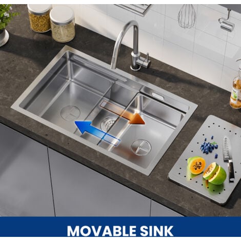 CECIPA Lavello da Cucina a Una Vasca 70x44x21CM Lavello da Cucina Lavello da Incasso in Acciaio Inox Spazzolato Lavello da Cucina con Gocciolatoio + Vasca