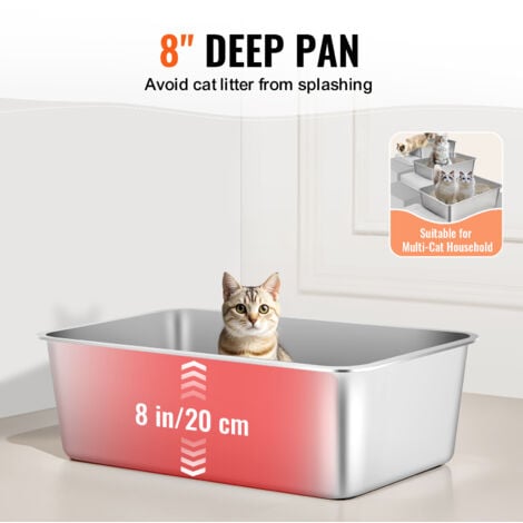 Mophorn XL Cassetta per lettiera per gatti, lettiera per gatti in acciaio inox extra large con paletta, chiusa, inodore, lati alti, profonda 8 pollici, facile da pulire per gatti di grandi dimensioni