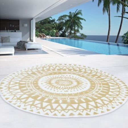 Tappeto per esterni ROUND naturale e bianco D.150 CM