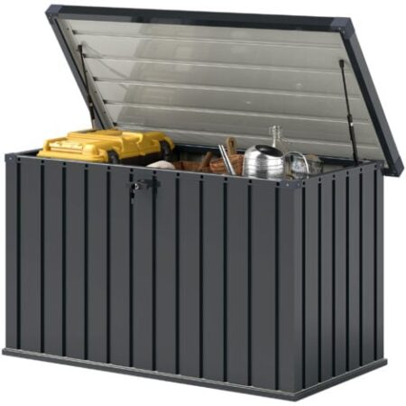 Outsunny Baule da Giardino da 400L in Acciaio Zincato con 2 Chiavi Grigio Scuro
