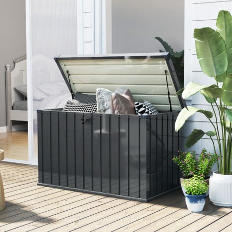 Outsunny Baule da Giardino da 400L in Acciaio Zincato con 2 Chiavi Grigio Scuro