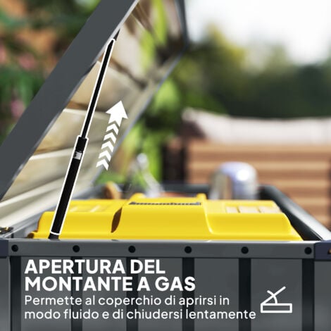 Outsunny Baule da Giardino da 400L in Acciaio Zincato con 2 Chiavi Grigio Scuro