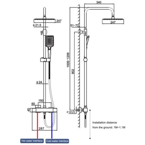 DETBOM Colonna Doccia Termostatica Sistema Doccia Cromato Elegante Set Doccia con Miscelatore Termostatico per Bagno Soffione Doccia a Pioggia Quadrato