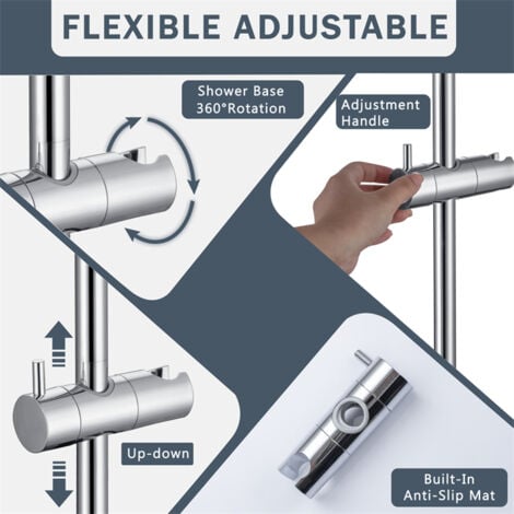 DETBOM Barra Doccia 90cm Barra Doccia con Supporto Doccetta Set Doccia Acciaio Inossidabile Cromo Universale