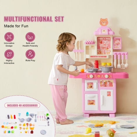Mophorn Set da Cucina per Bambini,Cucina per Bambini con Fornello con Vapore,Suoni e Luci,Set da Cucina da Gioco con Accessori da Cucina da 48 Pezzi per Bambini Piccoli,Bambini in Eta Prescolare