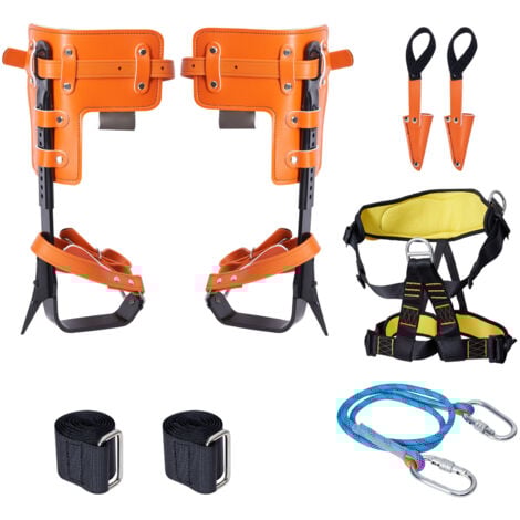 Mophorn Set di punte per arrampicata sugli alberi, 1 paio di speroni per arrampicata in lega di acciaio con corda di sicurezza e imbracatura di sicurezza, capacita di carico di 350 libbre Attrezzatura