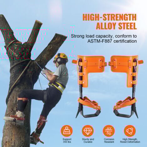 Mophorn Set di punte per arrampicata sugli alberi, 1 paio di speroni per arrampicata in lega di acciaio con corda di sicurezza e imbracatura di sicurezza, capacita di carico di 350 libbre Attrezzatura