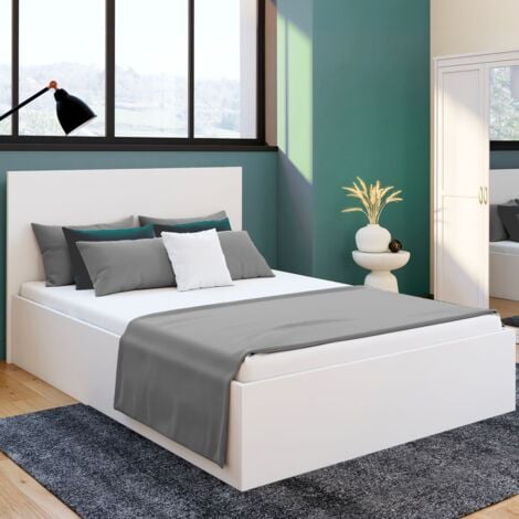 Letto matrimoniale SEASIDE con testiera e rete a doghe 160 x 200 cm bianco