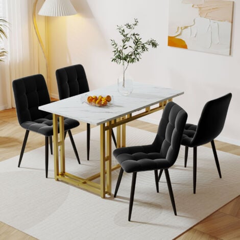 Tavolo da pranzo bianco, tavolo da pranzo rettangolare con gambe in metallo placcato oro, 120 x 70 x 74 cm