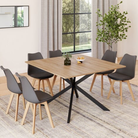 Tavolo da pranzo quadrato ALIX, legno e gambe a ragno nere, 8 persone, 120 cm
