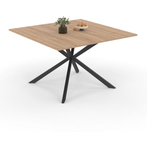 Tavolo da pranzo quadrato ALIX, legno e gambe a ragno nere, 8 persone, 120 cm