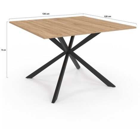 Tavolo da pranzo quadrato ALIX, legno e gambe a ragno nere, 8 persone, 120 cm