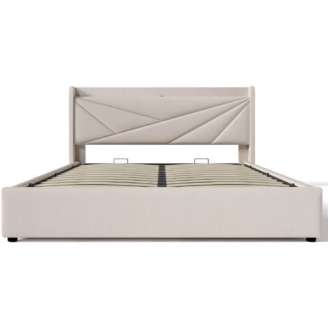 Letti contenitori per adulti/bambini, rete a doghe, USB, lenzuola, senza materasso, 180x200cm, beige