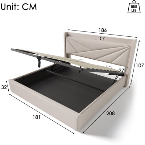 Letti contenitori per adulti/bambini, rete a doghe, USB, lenzuola, senza materasso, 180x200cm, beige