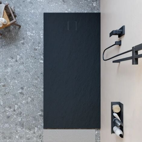 Piatto Doccia Rettangolare 90x170 cm in SMC Colore Nero Effetto Pietra Tagliabile e Antiscivolo Altezza 2,6cm Mod. Samos