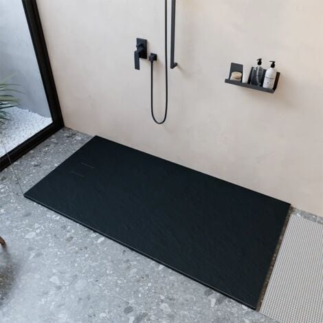 Piatto Doccia Rettangolare 90x170 cm in SMC Colore Nero Effetto Pietra Tagliabile e Antiscivolo Altezza 2,6cm Mod. Samos