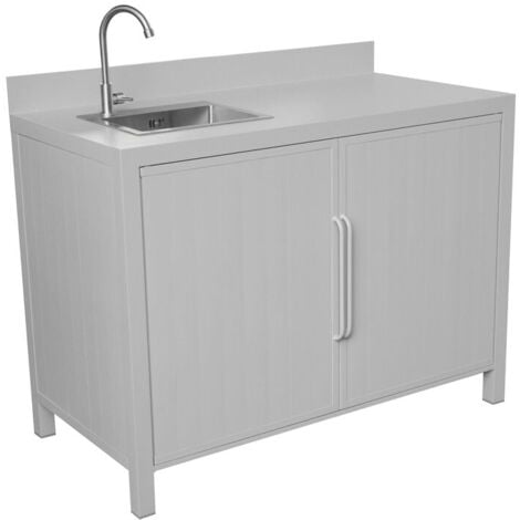 Mobile Cucina con Lavello in Alluminio Uso Interno ed Esterno 1,20 Mt Grigio