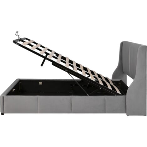 Letti contenitori 140x190cm letti matrimoniale per adulti, idraulico, velluto, senza materasso, grigio