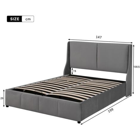 Letti contenitori 140x190cm letti matrimoniale per adulti, idraulico, velluto, senza materasso, grigio
