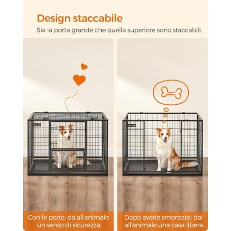 Feandrea Gabbia per Cani, Casetta per Animali, 107 x 70 x 75 cm, per Cani di Taglia Media e Grande, Doppia Porta Rimovibile, Parco per Cani, XL, Nero