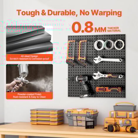 Mophorn Pannelli forati in metallo , 32"x16" 2-Pack Organizer da parete in acciaio per riporre attrezzi da garage, banco da lavoro, ufficio, sala hobby, cucina, nero