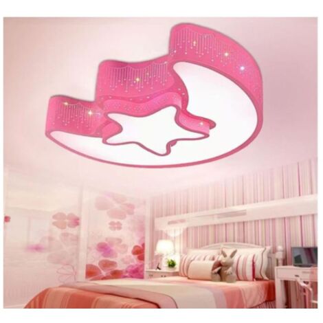 Plafoniera LED Stella Luna 37W Luce Fredda 55cm Rosa Cameretta Bambini
