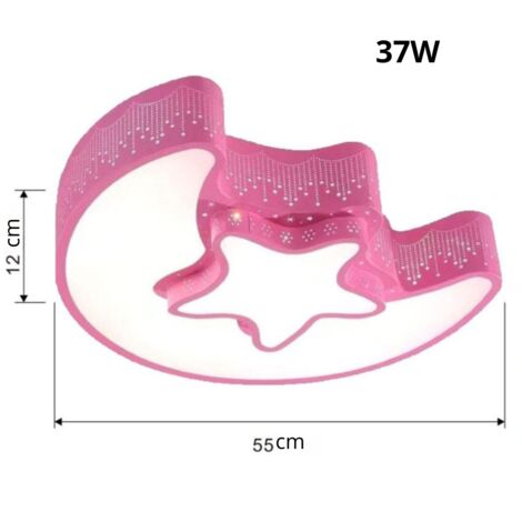 Plafoniera LED Stella Luna 37W Luce Fredda 55cm Rosa Cameretta Bambini