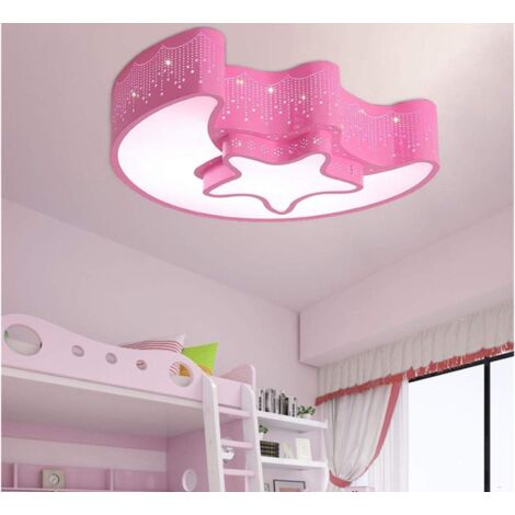Plafoniera LED Stella Luna 37W Luce Fredda 55cm Rosa Cameretta Bambini