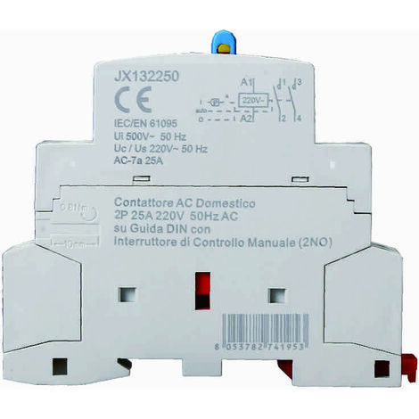 ETTROIT JX132250 Contattore AC Domestico 2P 25A 220V 50Hz 2NO  DIN con Interruttore di Controllo Manuale
