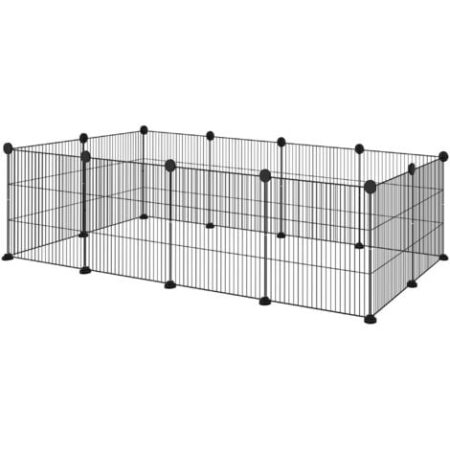 PawHut Recinto per Cuccioli Modulabile con 12 Pannelli 35x35 cm in Metallo Nero