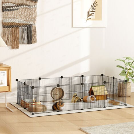 PawHut Recinto per Cuccioli Modulabile con 12 Pannelli 35x35 cm in Metallo Nero